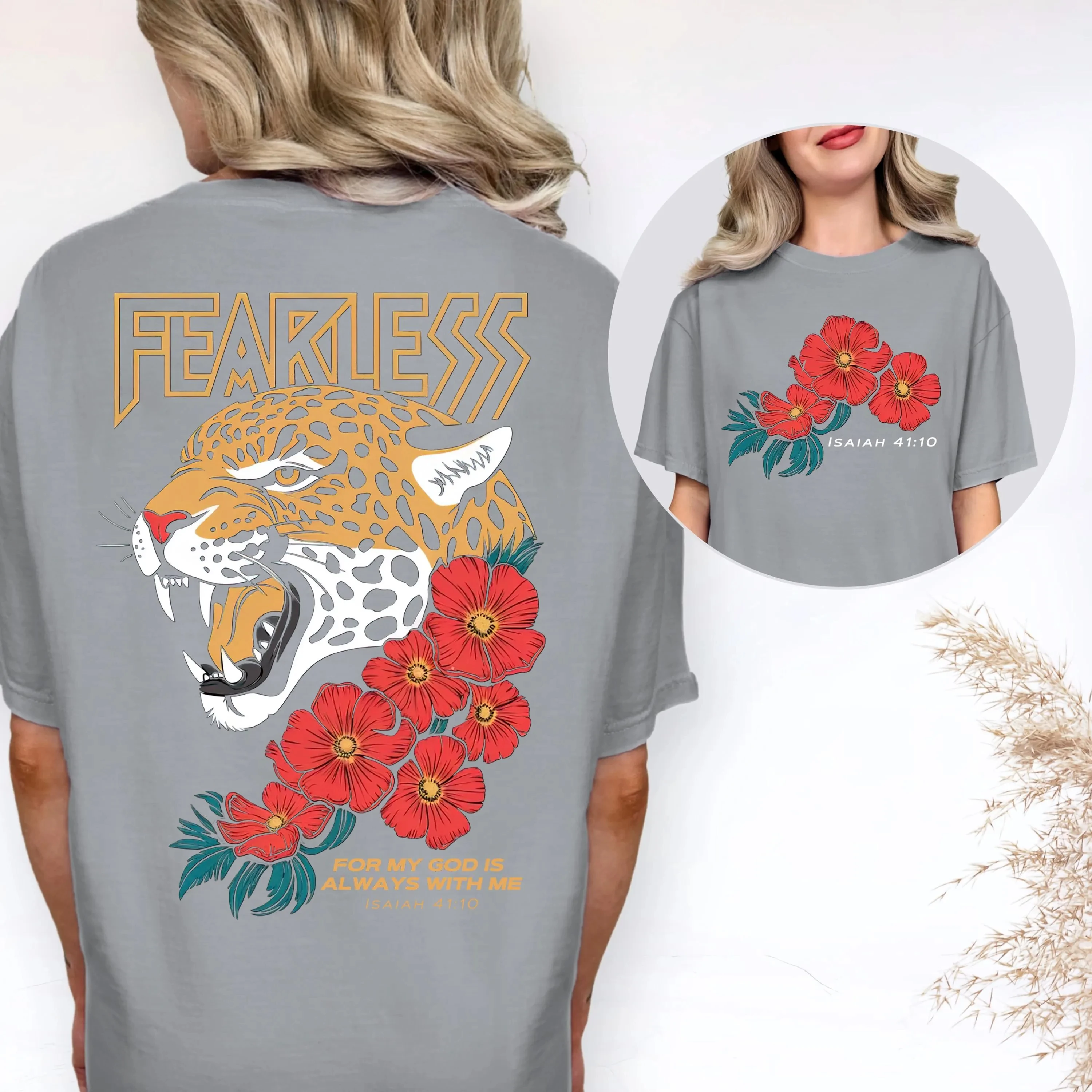 2026 Summer Women's Vintage Fearless Tiger Graphic T-Shirt Unisex Cotton and Breathable Short Sleeve Oversized Loose Casual