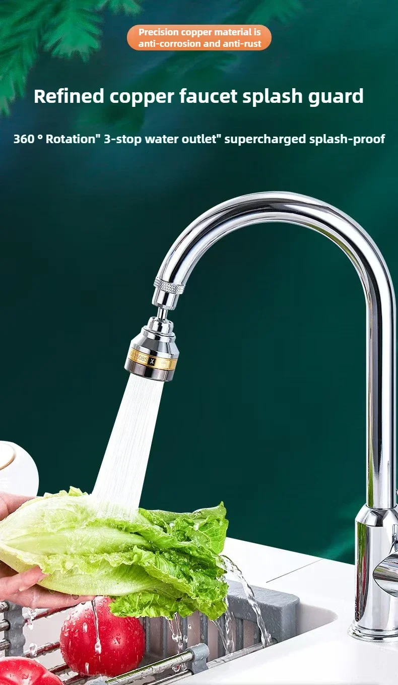3 Water Modes 360° Swivel Brass Kitchen Faucet Aerator Water Saving Anti Splash Bathroom Faucet Extender Aerator,Faucet Adapter