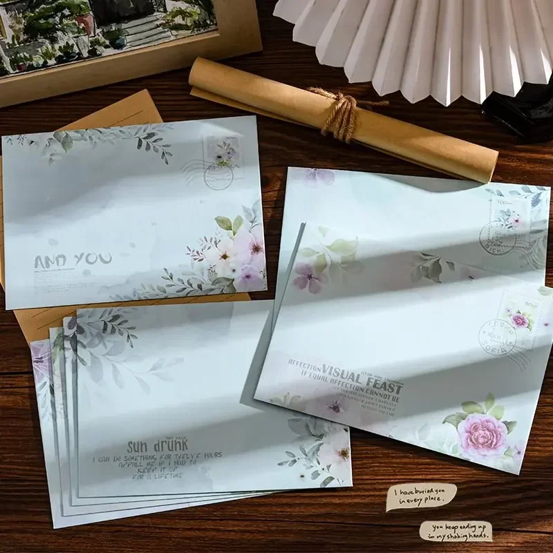 8pcs/set Kawaii Paper Envelopes Vintage Flowers Envelopes for Letters Wedding Party Invitation Cards Cover Korean Stationery