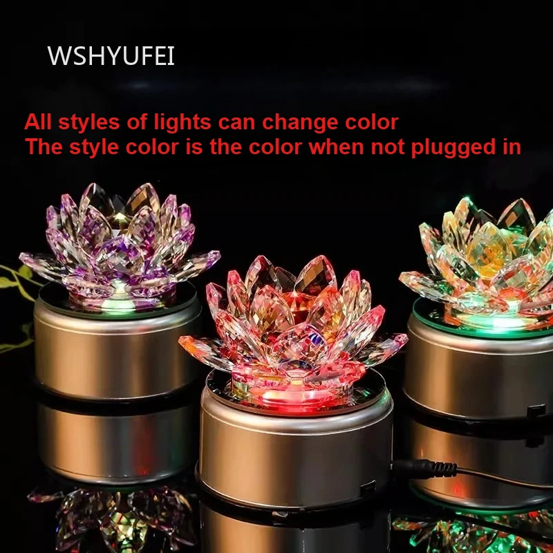 LED Lotus Lamp Desktop Crystal Jewelry Ornaments Buddha Supply Lamp Plug-in Perpetual Light Lotus Lamp for Home Buddha Hall