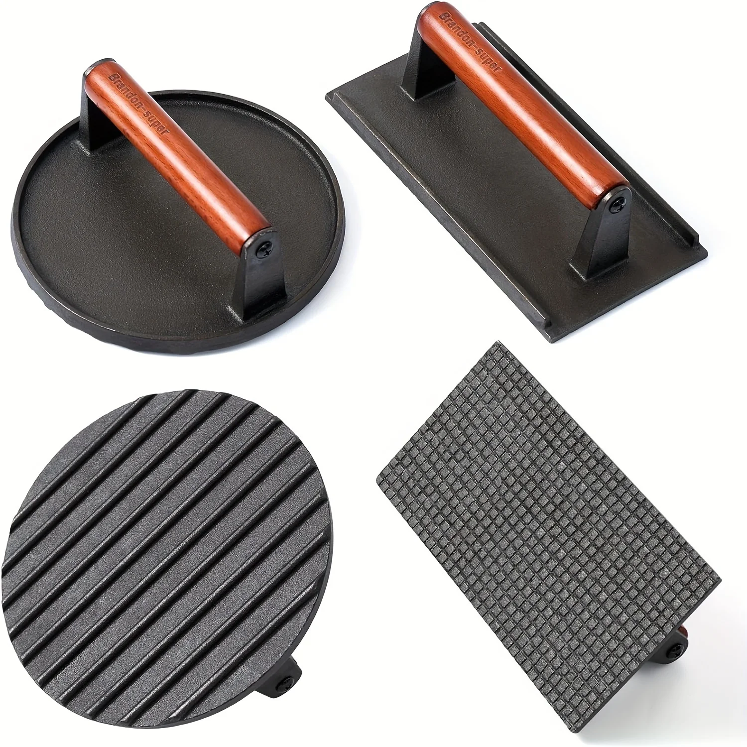 

Heavy-Duty Cast Iron Smash Burger Press with Stay-Cool Handle for Perfect Grill Marks and Griddle Use