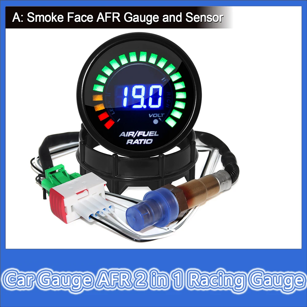 

2 in 1 Racing Gauge 52mm Digital Car Gauge AFR with Narrowband O2 Oxygen Sensor Air Fuel Ratio Gauge for 12V Car Voltmeter