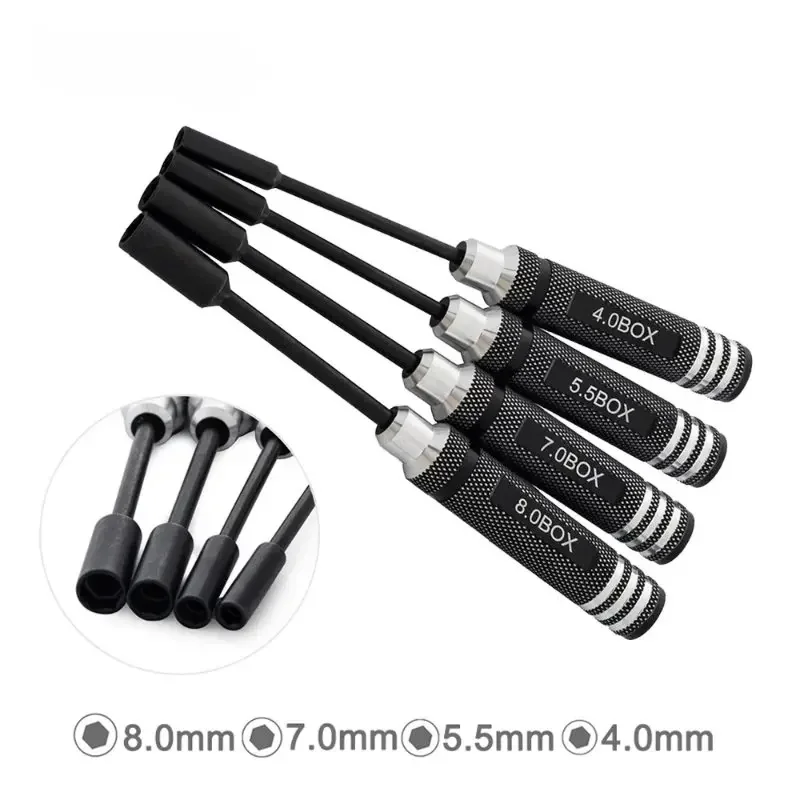 Repair Tools Kit 4pcs 4.0mm 5.5mm 7.0 8.0mm Hex Nut key Socket Screw Driver Wrench Spanner Box For RC Model Car Quadcopter Drone