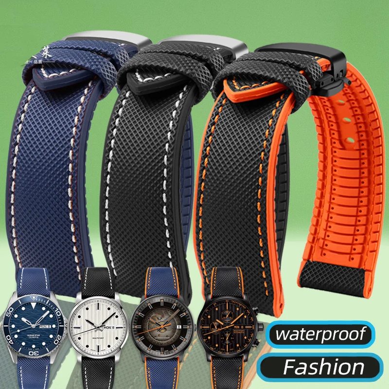 

Nylon Silicone Bottom Watch Band Strap for Longines Seiko no.5 Canvas Rubber Waterproof Outdoor Sports Watchband 20mm 22mm