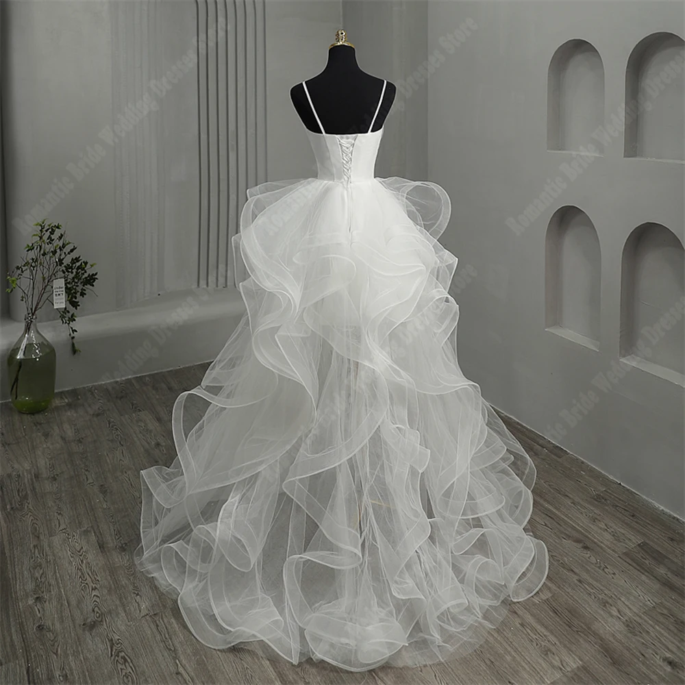 Elegante A-Linie Frauen Brautkleider flauschige mehr schicht ige dünne Gaze Saum Brautkleider maßge schneiderte ärmellose Vestidos de Novias