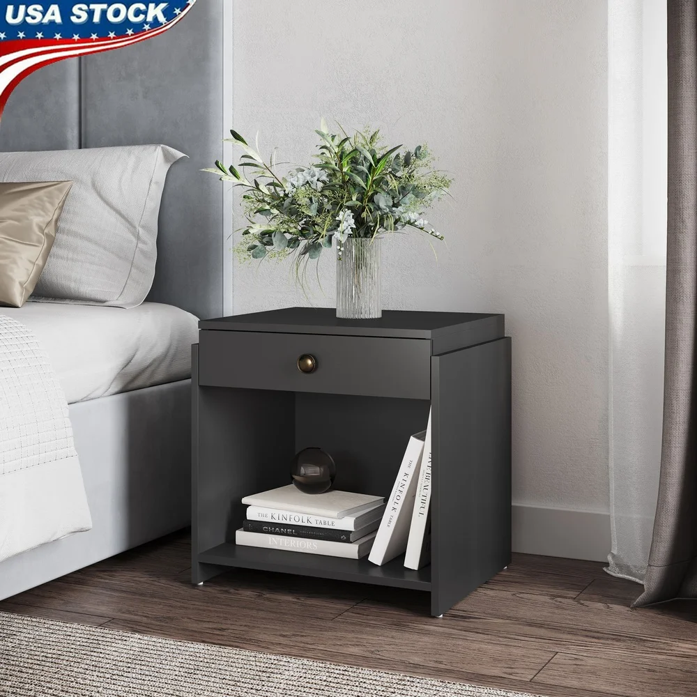 

Compact Single Drawer Nightstand Modern Storage Table Bedroom Living Room Office Easy Assembly Space Saving Design