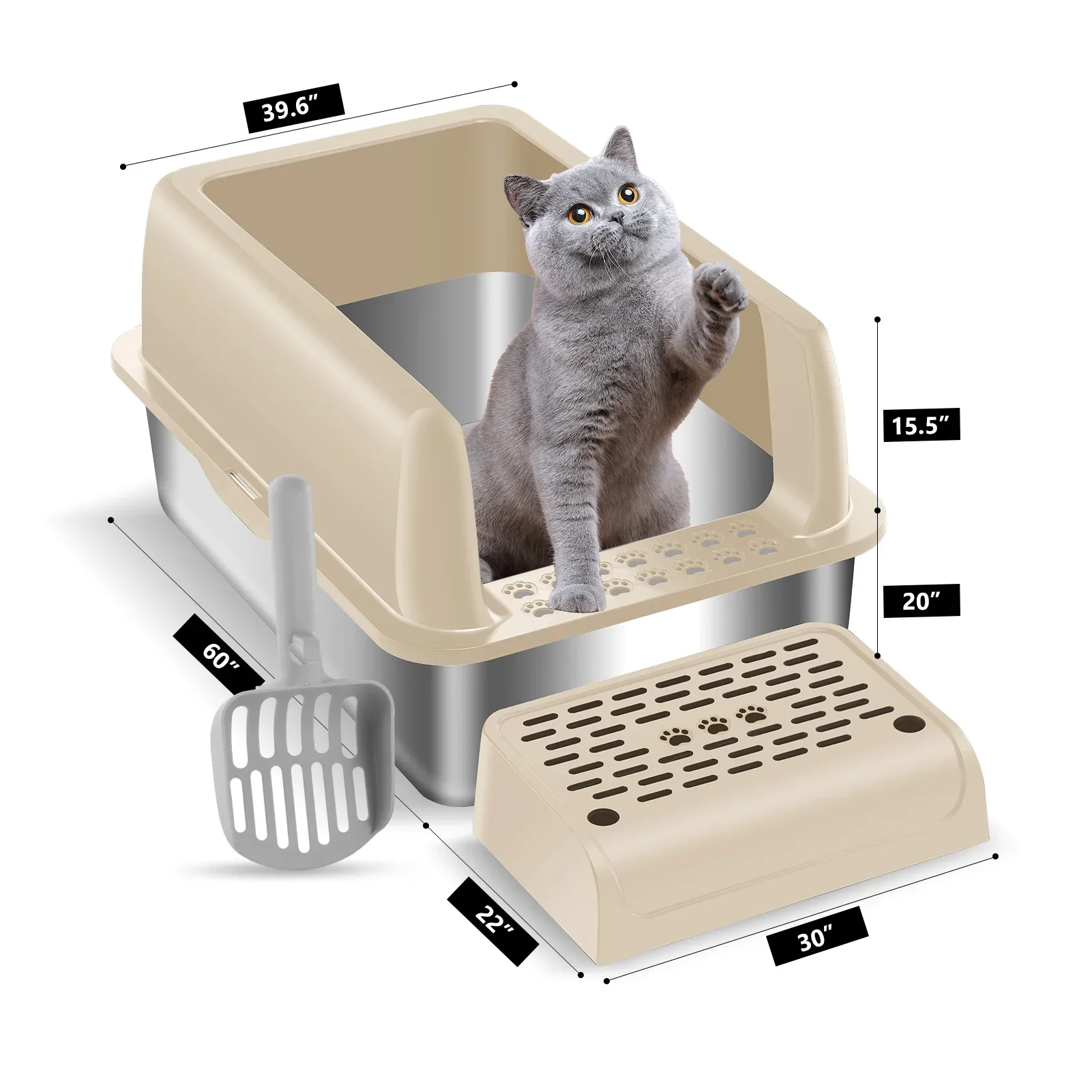 Wholesale Stainless Steel Cat Litter Box Cat Litter Tray Semi-Closed With High Side Cat Litter Tray Sandbox