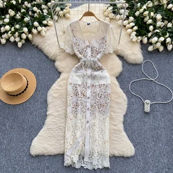 Sexy v neck lace Beading Single Breasted short sleeve sweet Dress Chic Vintage Evening Party Club Women Slim dresses