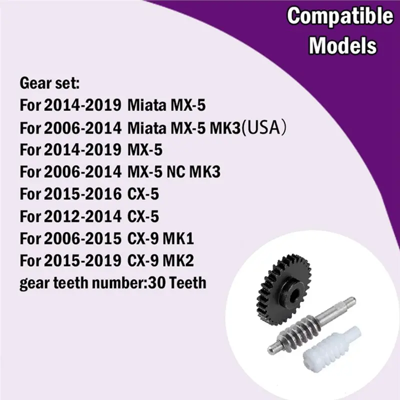 AS57-For Mazda Miata MX-5/CX-5/CX-9 Compatible Side Mirror Motor 30 Teeth Gear Assembly Set Inner Car