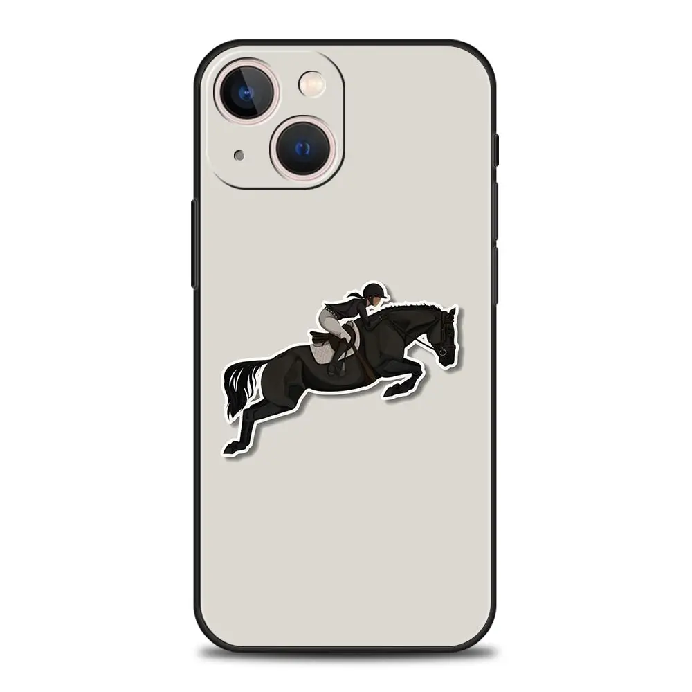 Animal Galloping Horse Girl Drawing Luxury Phone Case For iPhone 13 15 14 12 Mini 11 Pro MAX XR X SE XS 7 8 Plus Black Cover