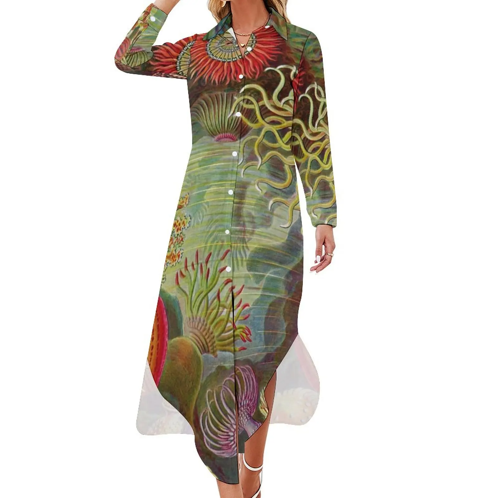 

Sea anemone - Ernst Haeckel Long Sleeved Shirt Dress womens clothing elegant dress