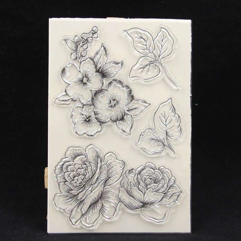 Crafts Flowers Leaves Clear Stamps for Card Making Decoration and DIY Scrapbooking