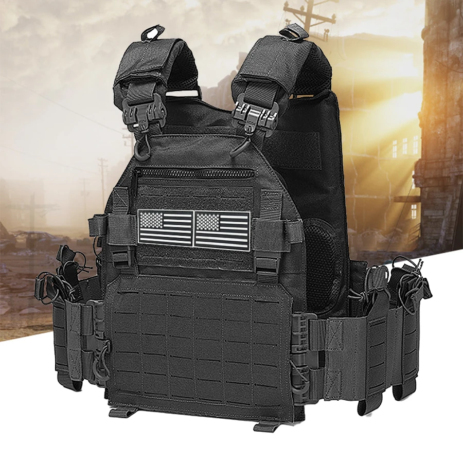 BH Black Multifunctional Hunting Vest with National Flag Sticker, Suitable for Outdoor Sports
