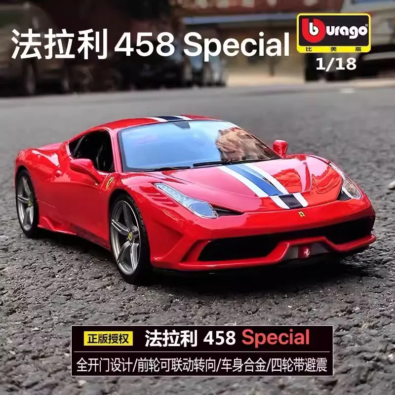 Bburago-Modèle de voiture Ferrari 458 en alliage spécial moulé sous pression, voiture l'inventaire, cadeau de collection, décoration, jouets, original, 1:18