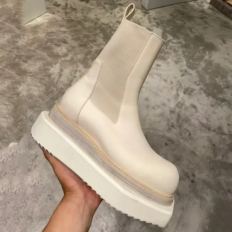 Buty na platformie Chelsea Boots damskie gruba podeszwa skórzane botki z kwadratowym noskiem buty rycerskie nowe buty designerskie męskie buty