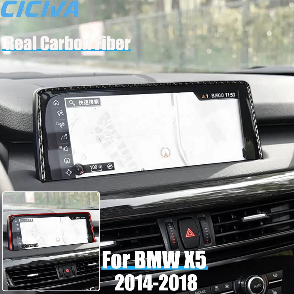 

Real Carbon Fiber Car Accessories Infotainment Screen Trim Cover Soft Sticker For BMW X5 F15 2014 2015 2016 2017 2018