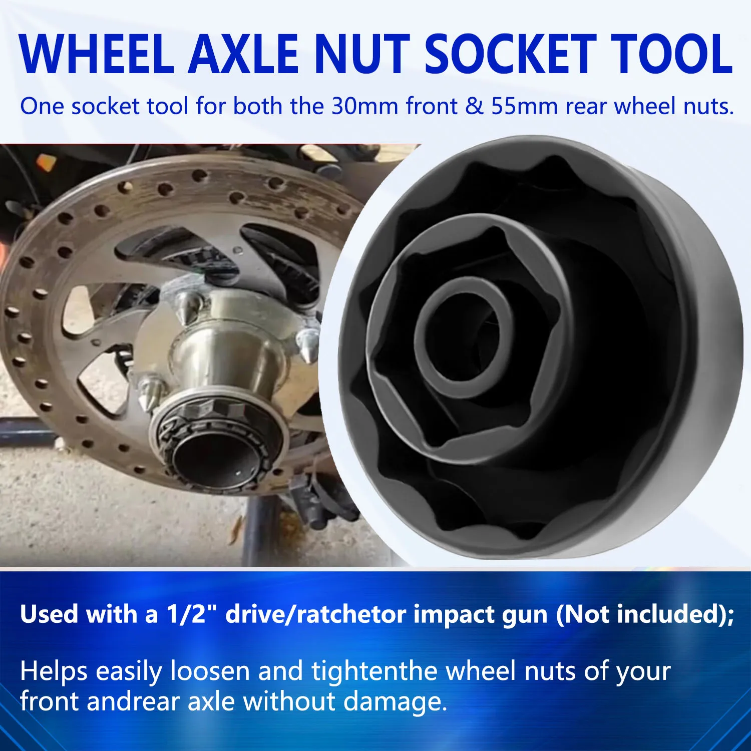 Motorcycle Axle Tool Kit Front and Rear Aluminum Nut for Ducati 1098, 1198, Multiroad 1200, Panigali 1199, 30mm, 55mm