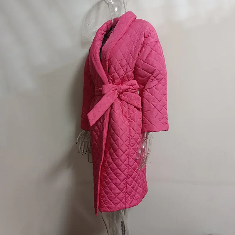 

Straight Cut Street Style Padded Coat Womens Fashion Autumn Winter Warm Lace Up Green Jacket