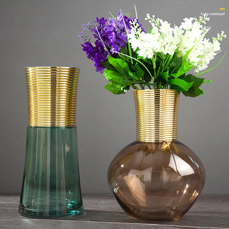 Metal Glass Vase Gold Round Flower Arrangement Accessories Home Furnishing Decoration Transparent Terrarium