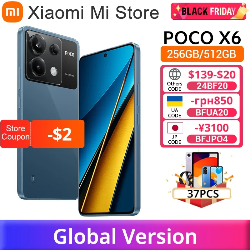 Global Version POCO X6 5G 64MP Camera with OIS 67W Charging NFC Snapdragon 7s Gen 2 Smartphone 120Hz Flow AMOLED Display