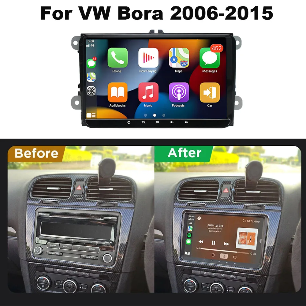 

Автомагнитола 9-дюймовая Android 15 с GPS-навигацией для VW Bora 2006-2015, поддержка Carplay и Android Auto, SWC, RDS, DSP, DAB+, 2+64 ГБ