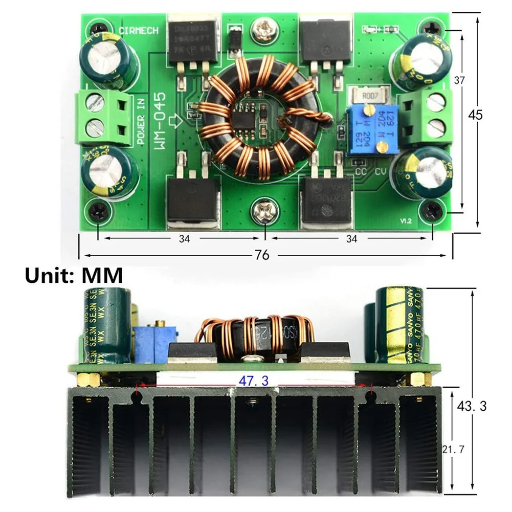 Convertitore buck boost automatico, 5 A (max 10 A) Regolatore di tensione CC da 5 V-30 V a 1,25-30 V Tensione costante Corrente costante