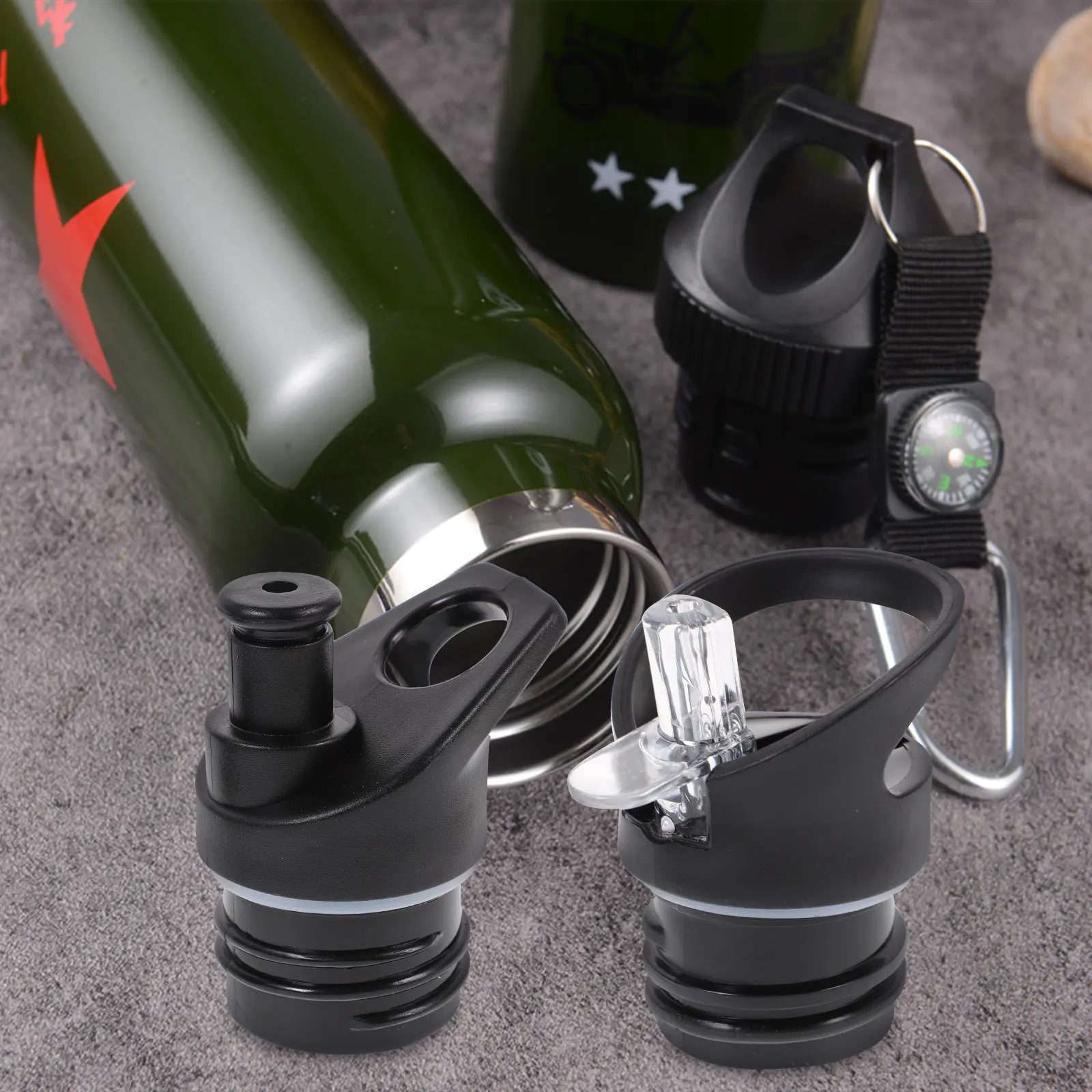 

2Pcs Suction Nozzle Cover Portable Black Plastic Bottle Lid Durable Replacement Sports Water Bottle Cap for Hiking Camping