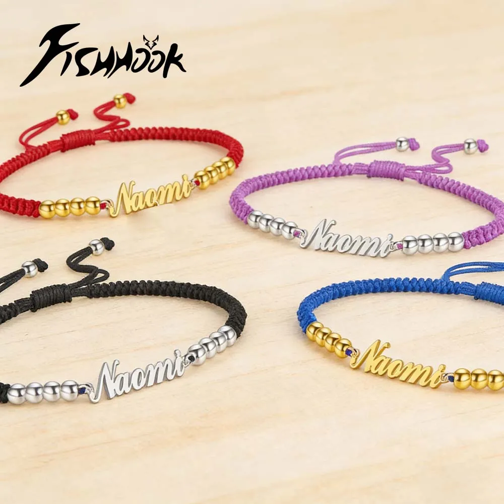 Personalized Name Bracelet Custom Gift for Women Men Family Friend Family Couple Red Black Blue Purple Rope Chain Jewelry