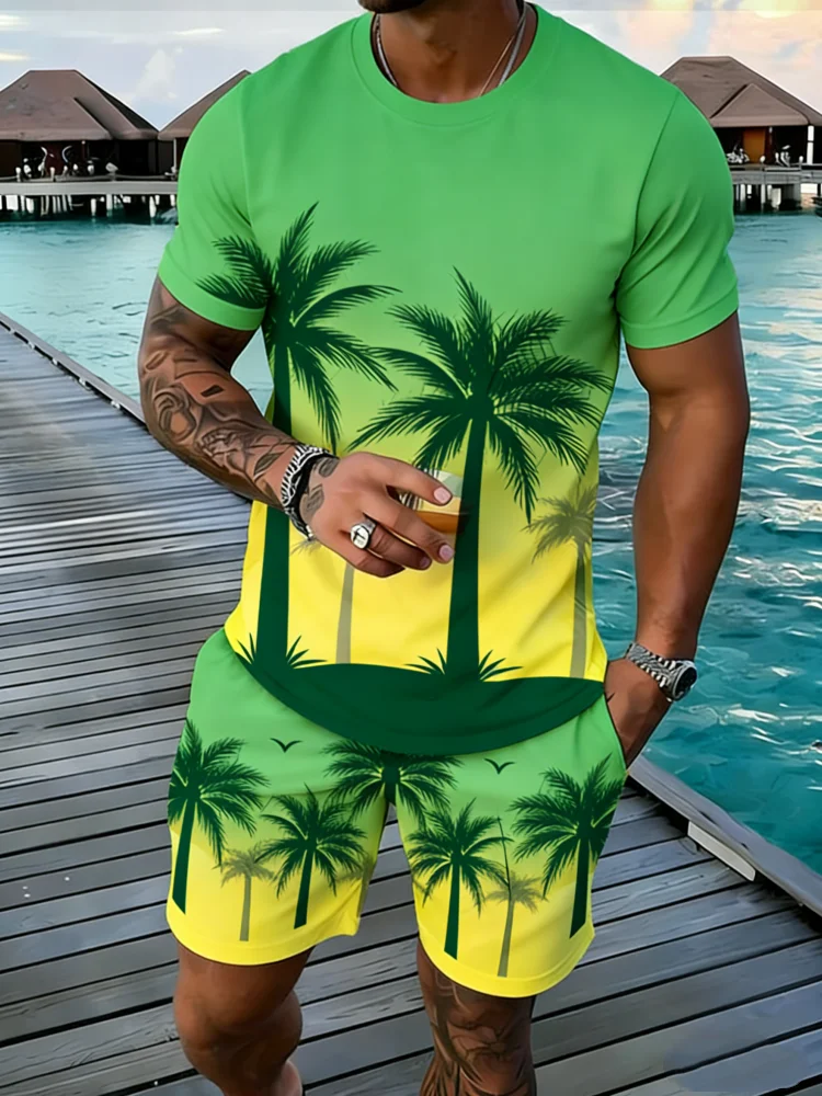 Popular Coconut Tree Printed T - Summer Vacation Clothing Men 评论和价格