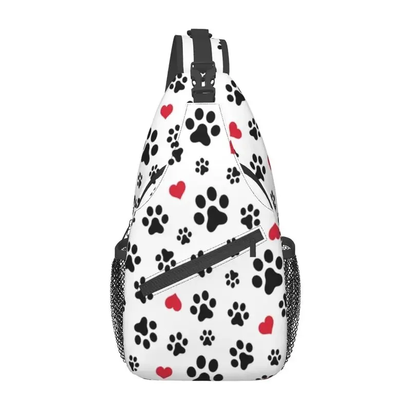 

Custom Vintage Dog Paw Cat Heart Love Sling Bag for Men Pet Animal Footprint Gift Crossbody Chest Backpack Shoulder Daypack