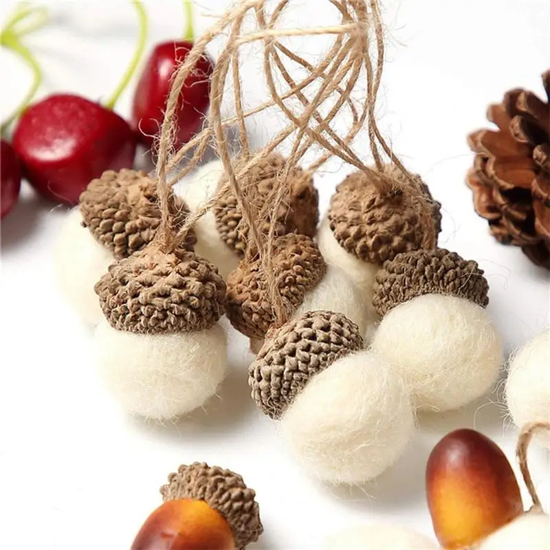 5pcs Wool Felt Pine Cone Acorn 2024 Christmas Ornament String DIYs Material Xmas Tree Pendant Party Decoration 2025 New Year