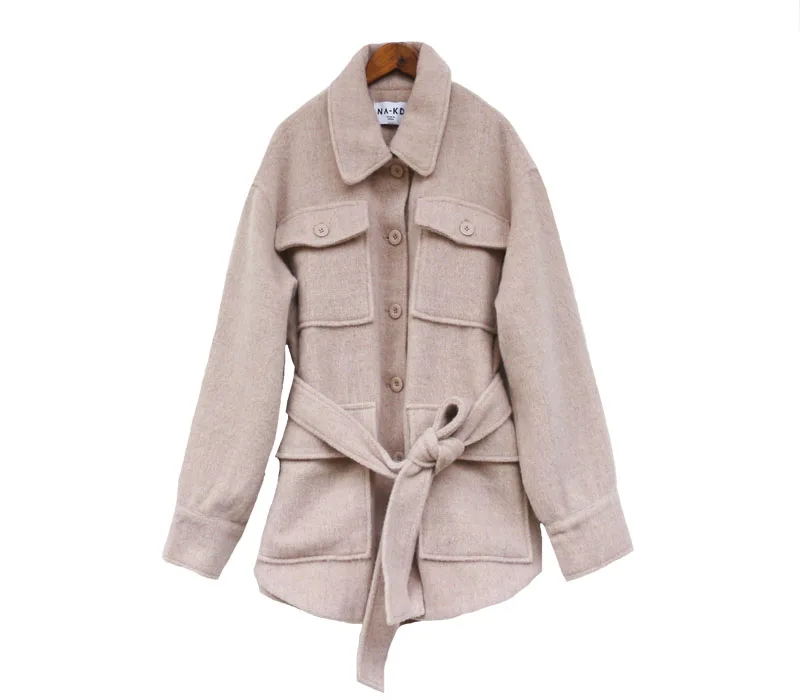 

Faionable шерстяное пальто женское средней длины с поясом и поясом irt Sle свободная рабочая одежда пальто Ele Chic осенне-зимняя верхняя одежда