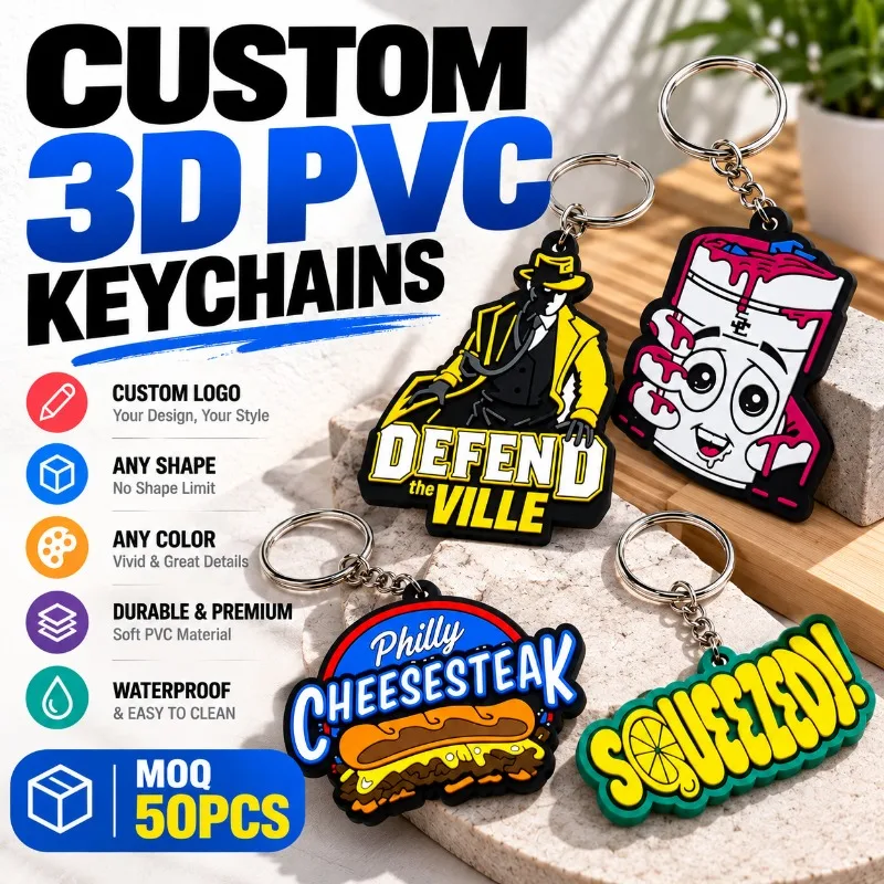 Custom 3D PVC Keychains Personalized Logo Soft Rubber Key Rings Design Promotional Keychains Wholesale Manufacturer MOQ 50PCS