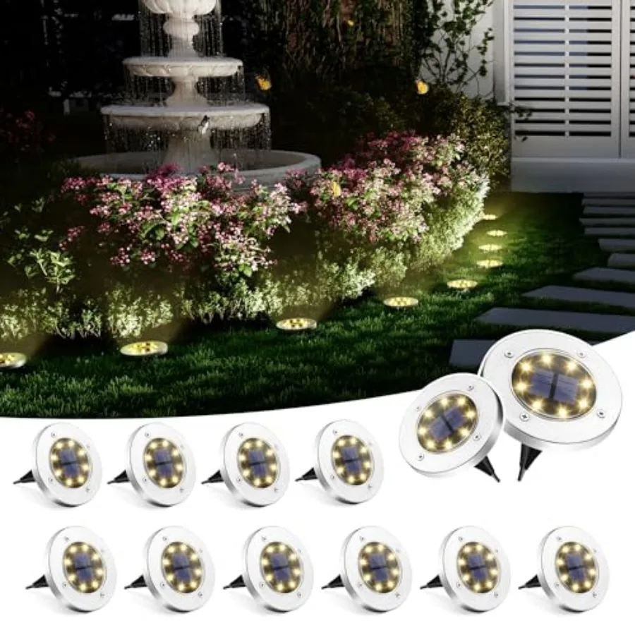 Solar Ground Lights Solar Lights Outdoor Waterproof 8 LED Solar Powered Landscape Lighting for Garden Yard Patio Driveway Pathw
