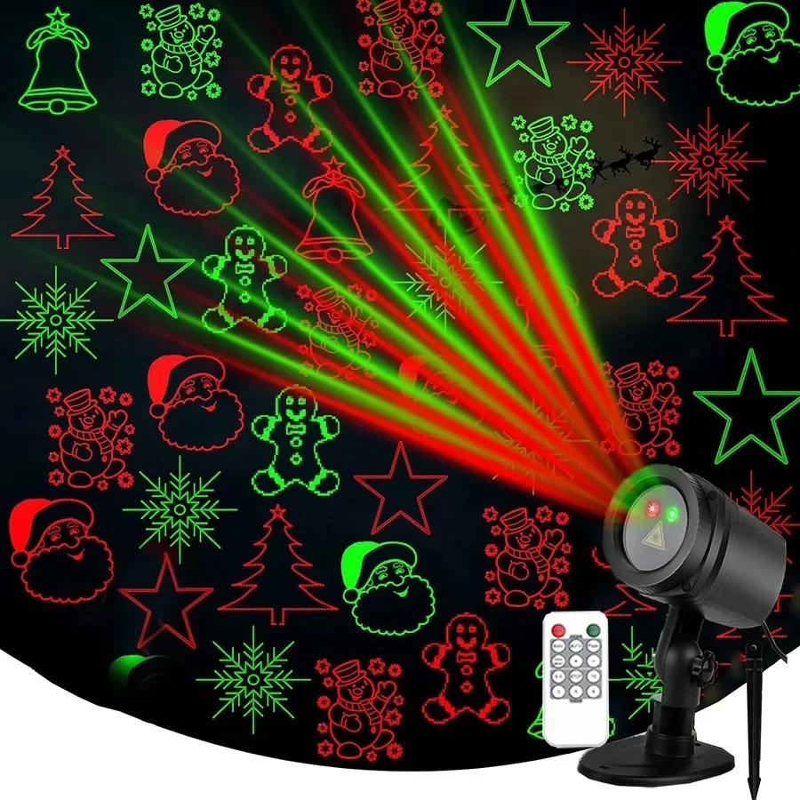 2026 New Christmas Laser Projector Lights Outdoor 12 Patterns LED Stage Lights Red Green Star Show Landscape Party Spotlights