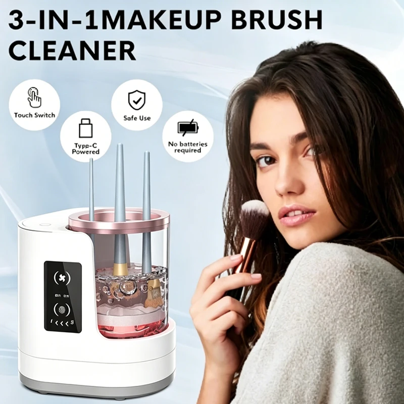 

3 IN 1 Electric Makeup Brush Cleaner Machine With Makeup Brush Dryer Mulitfunctional Automatic Cosmetic Brushes Cleaner Tool