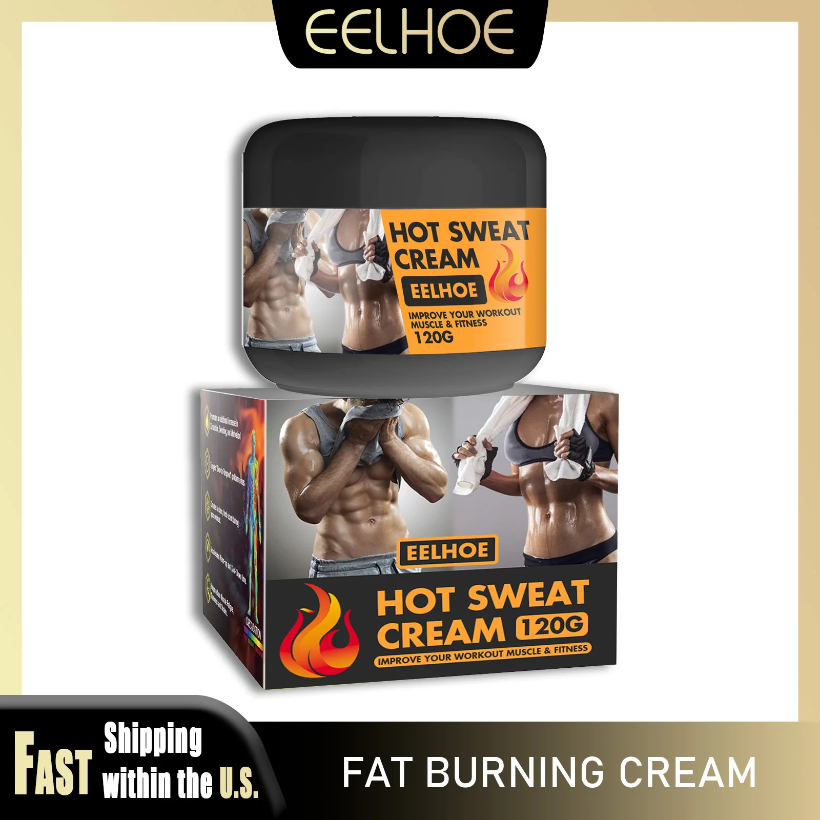 

EELHOE Hot Sweat Cream 120g Fat Burning Tighten Abdominal Muscles Arms Legs Waist Fat Loss Firming Skin Natural Belly All Body
