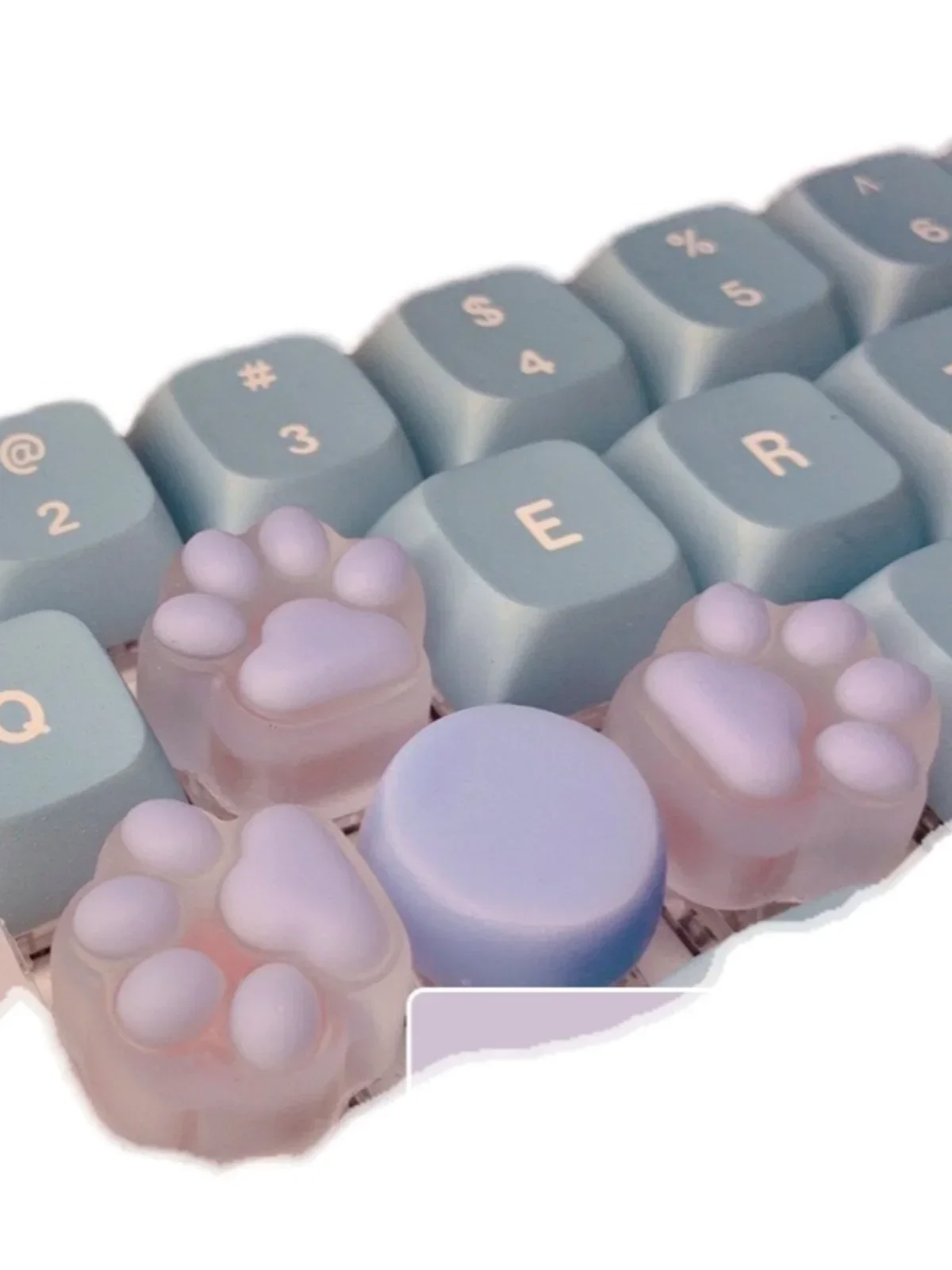 Silicone cute Q transparent cat claw keycap cross axis mechanical keyboard creative personality soft cat palm pink blue keycap