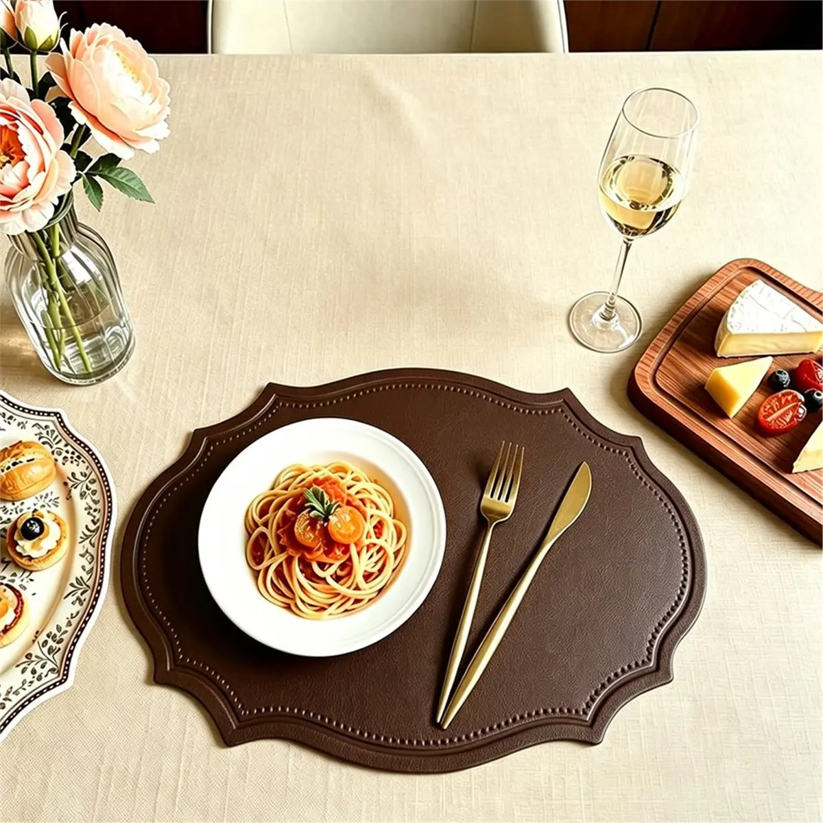 Multi-use Gear Double-Texture Faux Leather Oval Placemats Set of 6 Washable Heat Insulation Mats Watertight and Non-Slip