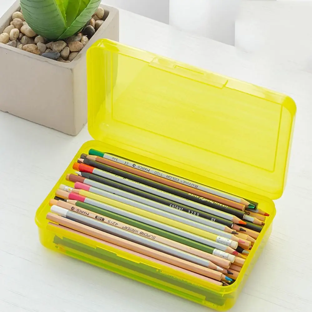 High Appearance Snap-tight Lid Transparent Plastic Pencil Box Large Capacity Eco-friendly Simple Anti-drop School Supplies