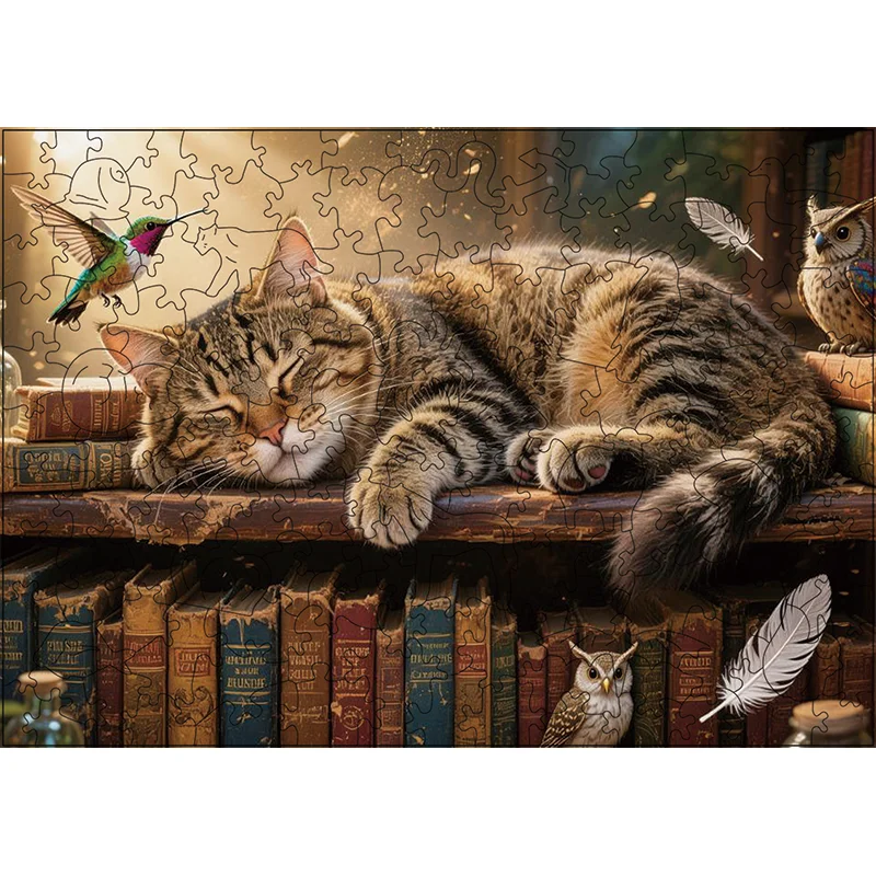 Rompecabezas de madera para gato durmiente, juguete relajante para aliviar el estrés