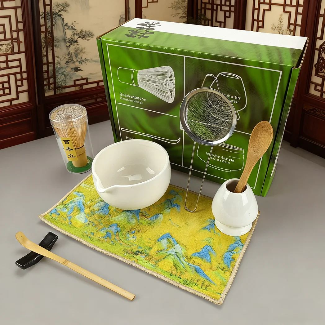 8PCS/Set Matcha Set, Including Bowl, Cloth, Spoon, Tea Whisk Stand, Strainer, Tea Whisk, Perfect Gift For Ceremony,