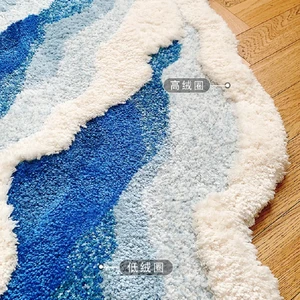 Blue Sea standard adorned rug, rug gathering, anti slip doormat, aesthetic house pillow, beautiful japanese-style floor tapete 8 Main Sales Blue Carpet - №5
