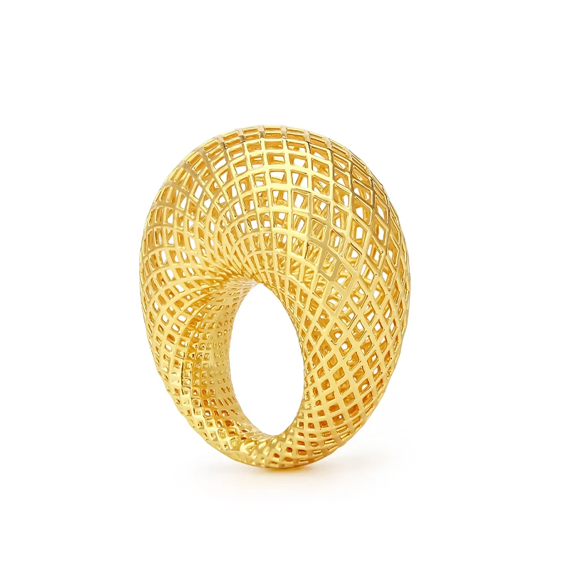 

IVOG Hollow Out Big Nest Ring For Women 18k Gold Plated Brass Ring Contemporary Stylish Jewelry Gift Flagship Store