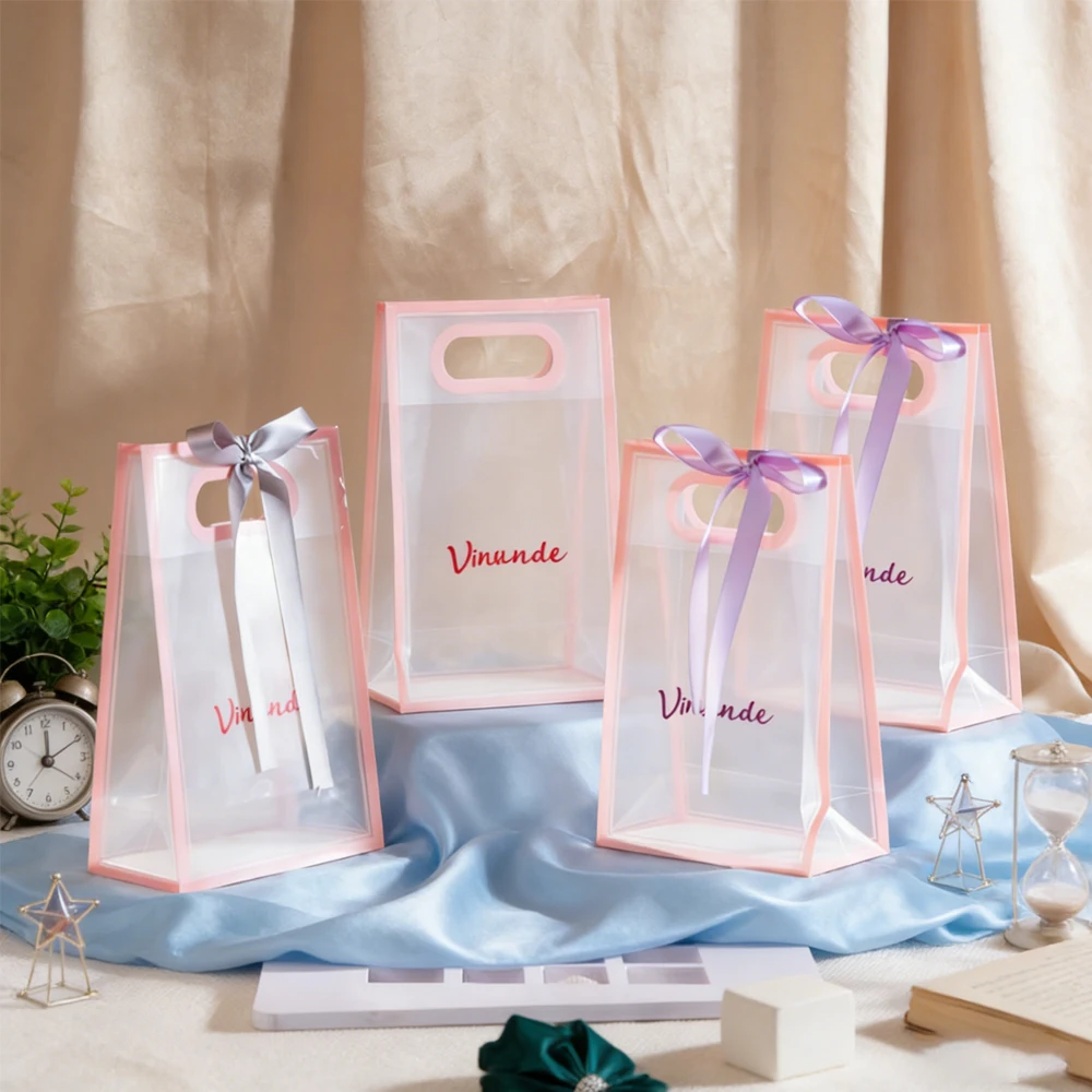 

Wholesale Custom Transparent Small Reusable Bulk Plastic Gift Bags Handles Clear Small Reusable Plastic Bags Handles for Gifts