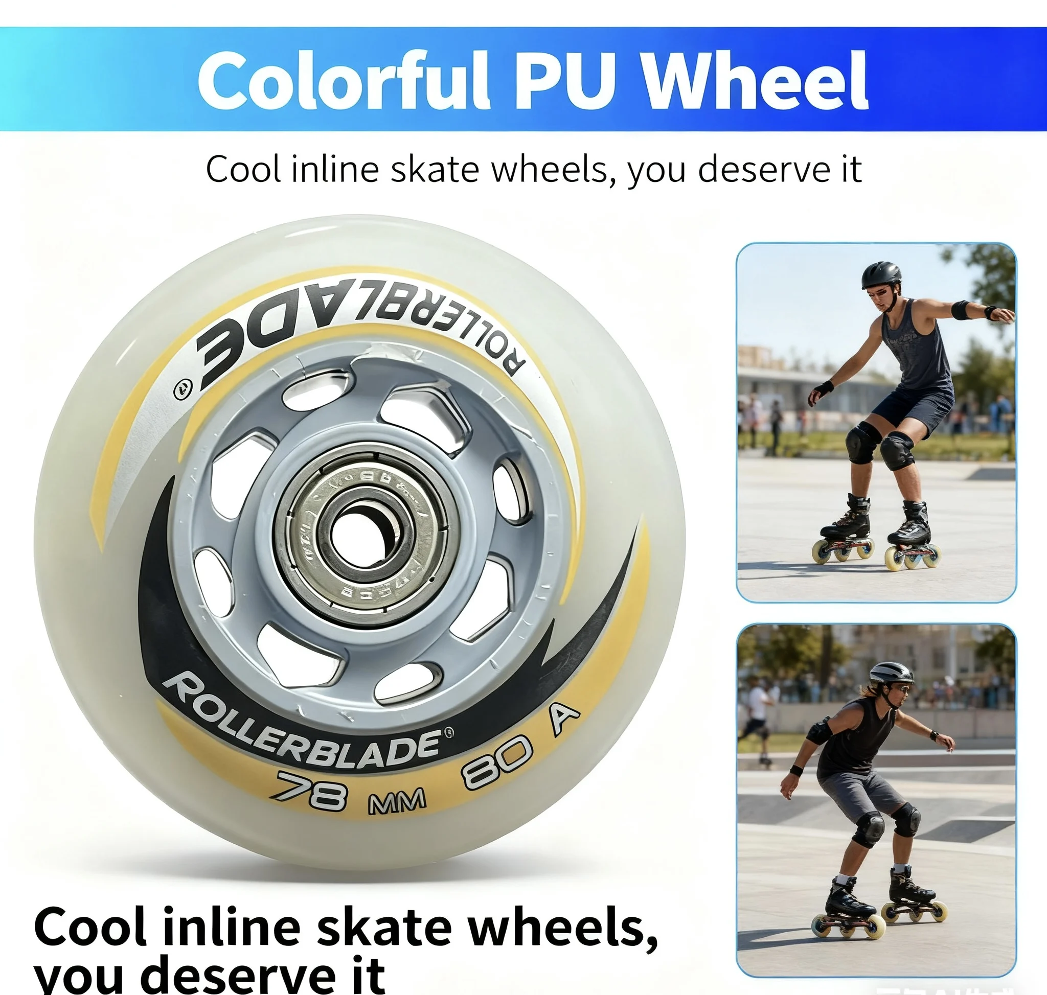 

78mm Inline Skate Wheels with ABEC-7 608 Bearings, 80A Hardness PP+PU Wheels, 4-Pack Replacement Wheels for Rollerblades