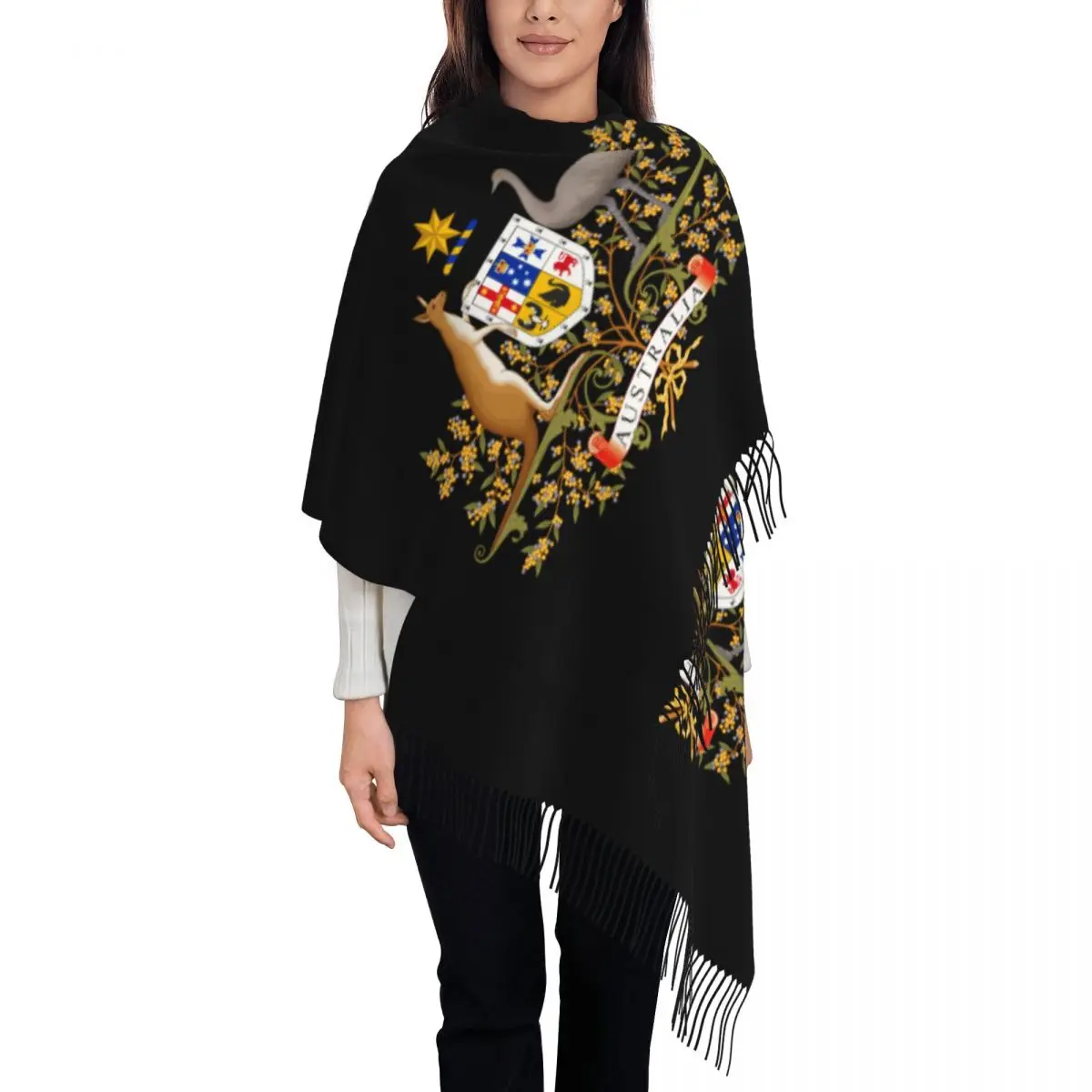 Custom Coat Of Arms Of Australia Flag Tassel Scarf Women Soft Shawls Wraps Ladies Winter Scarves