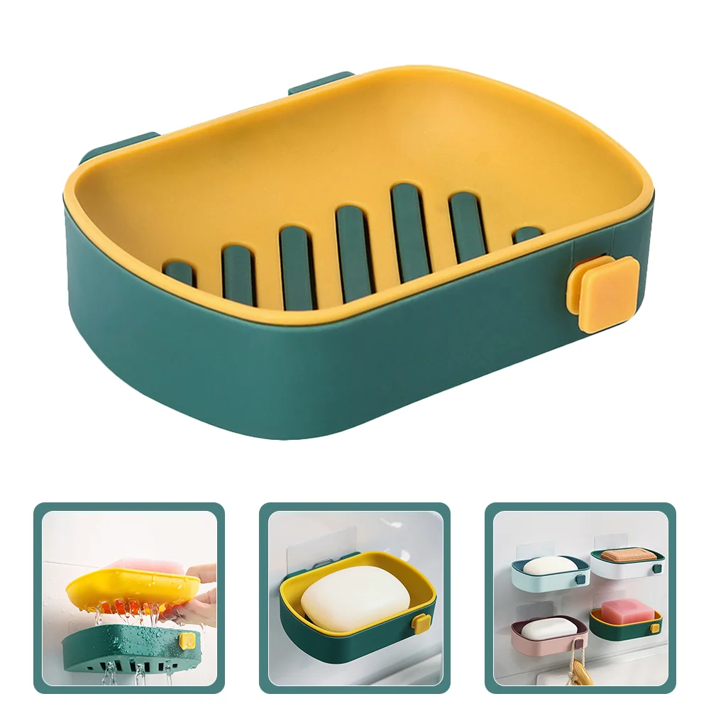 

Double layer Wall mounted Plastic Soap Holder Cup Design for Shower Bathroom Kitchen Draining Dish Case Adhesive Hook