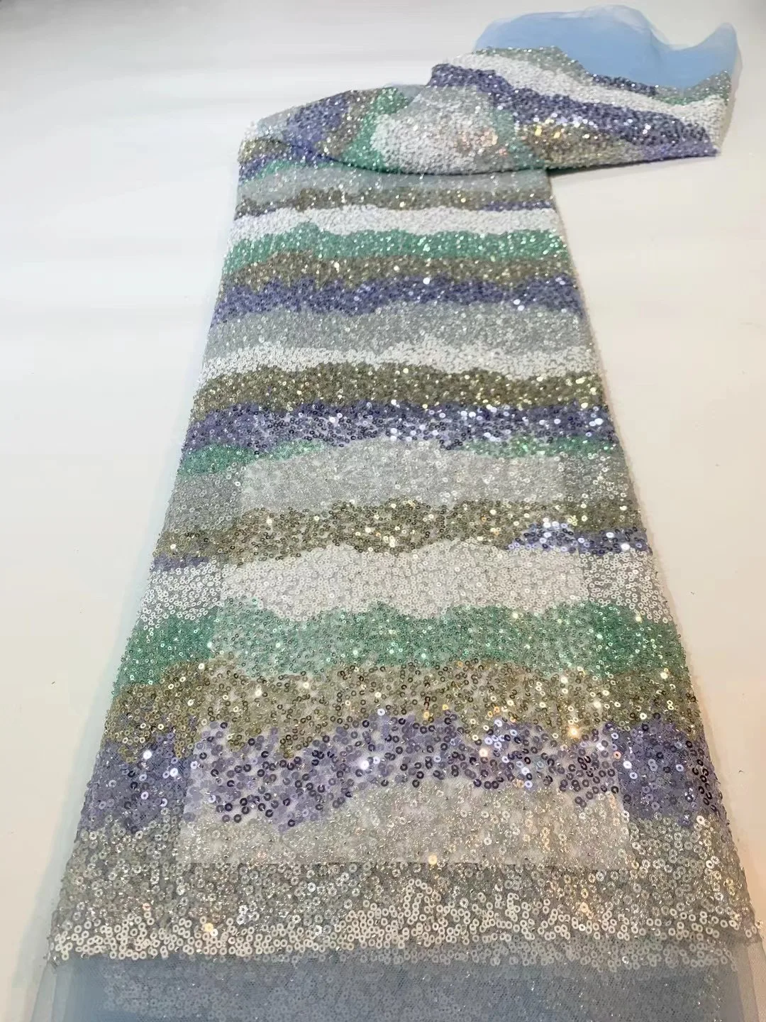 

2023 High Quality African Lace Fabric Luxury Sequins Embroidery French Tulle Lace Fabric for Dress VFS5837