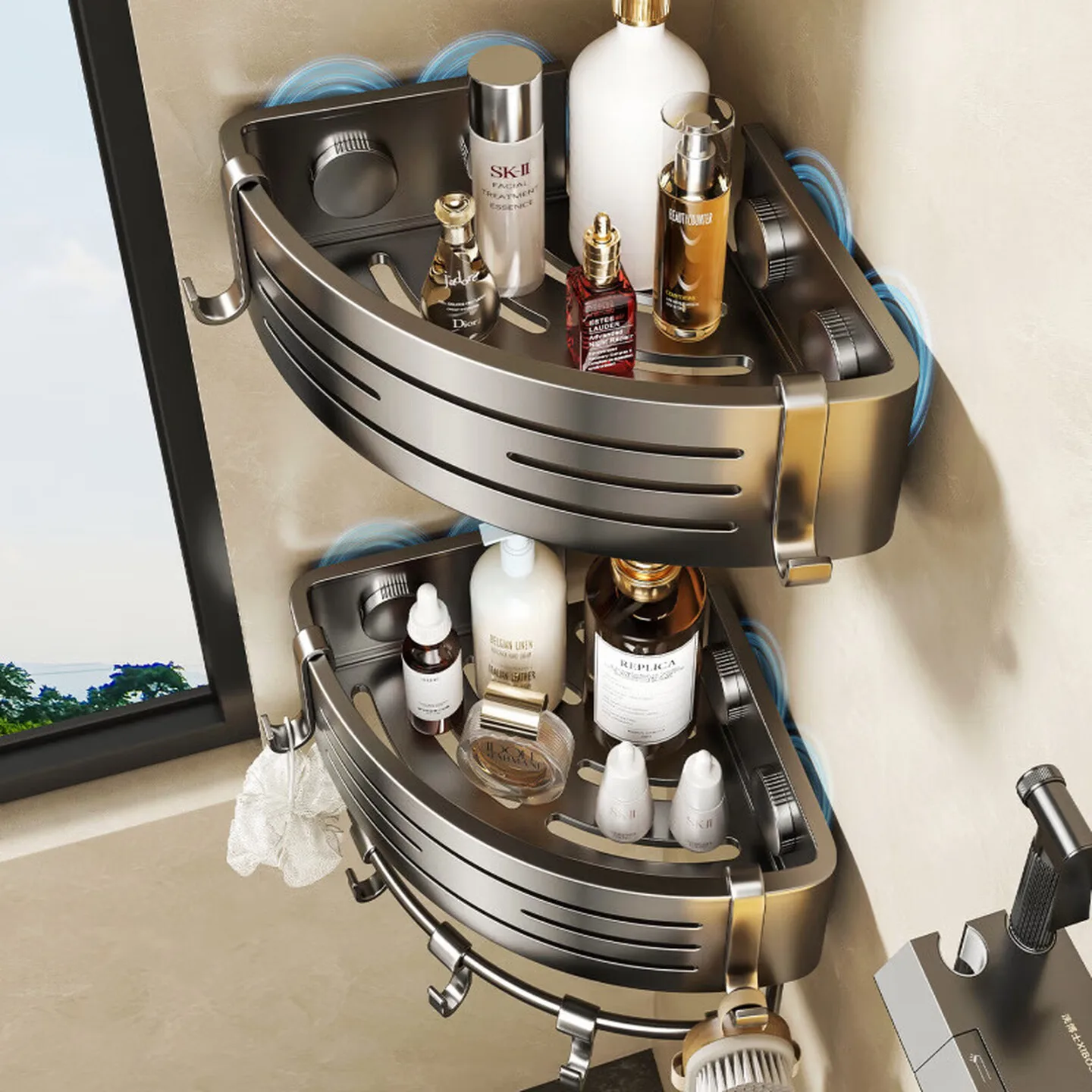 

Bathroom Corner Storage Shelf No-Drill Stick-on Suction Cup